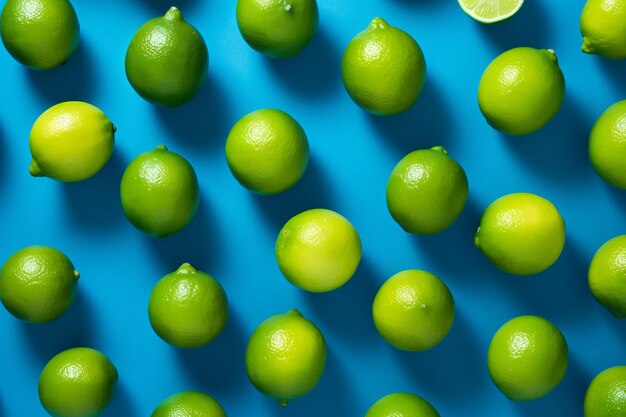 Photo a group of limes on a blue surface