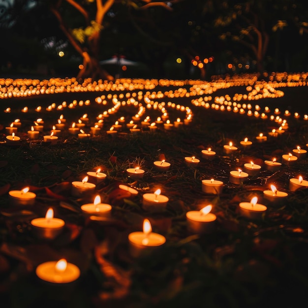 A group of lit candles arranged to observed the Memorial Day of American