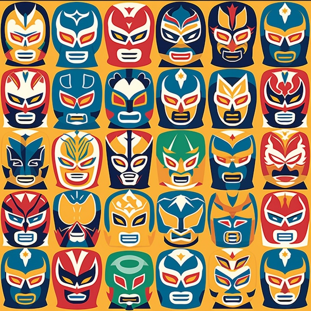 A group of lucha masks with different colors and shapes generative ai