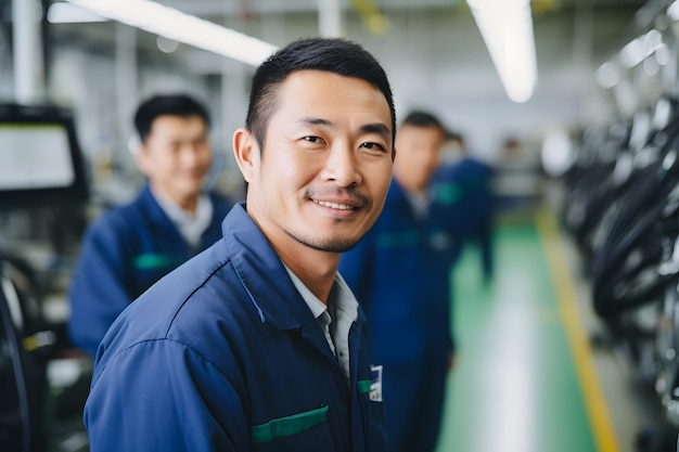 A group of male worker in automotive factory industry