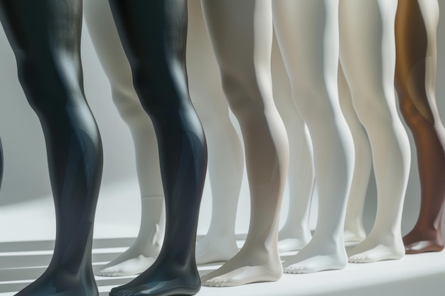 Photo a group of mannequins with different colored legs stand in a row