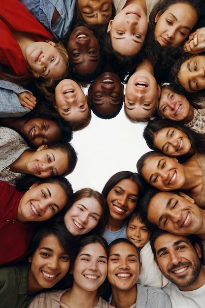 Group of many young people sitting in circle and hugging