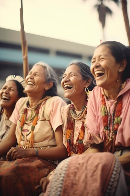 group of mature indigenous latin american women laughing