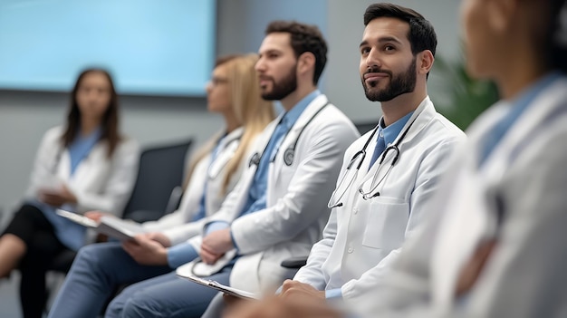 Group of Medical Professionals Attending Educational Seminar in Conference Room