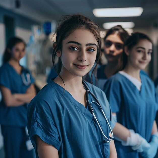 Group of Medical Workers Standing in Line Healthcare Team Unity and Professionalism in Medical