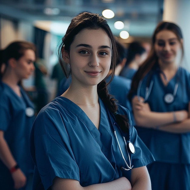 Group of Medical Workers Standing in Line Healthcare Team Unity and Professionalism in Medical