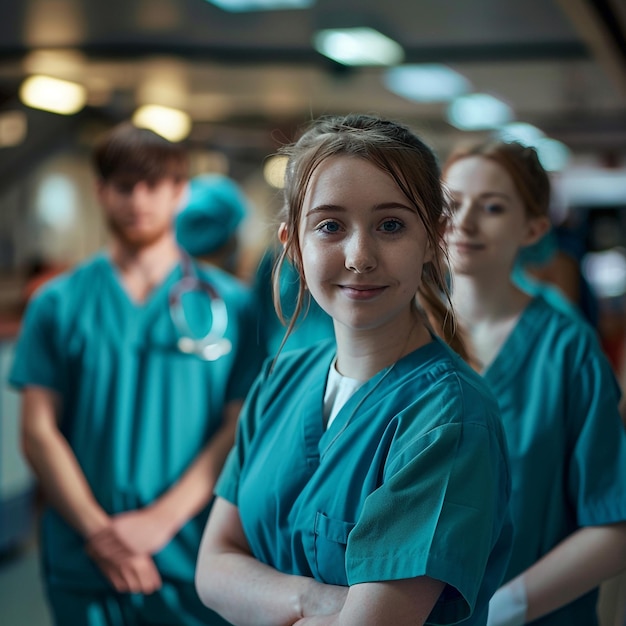 Group of Medical Workers Standing in Line Healthcare Team Unity and Professionalism in Medical