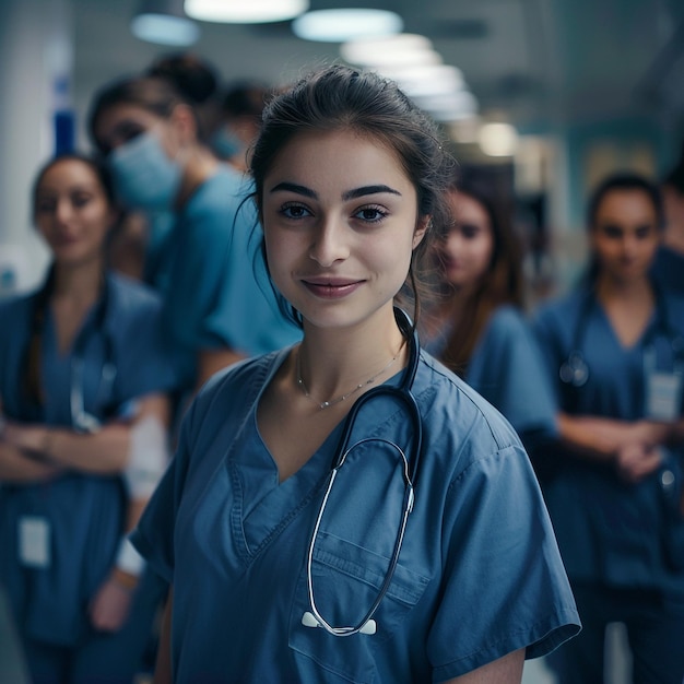 Group of Medical Workers Standing in Line Healthcare Team Unity and Professionalism in Medical