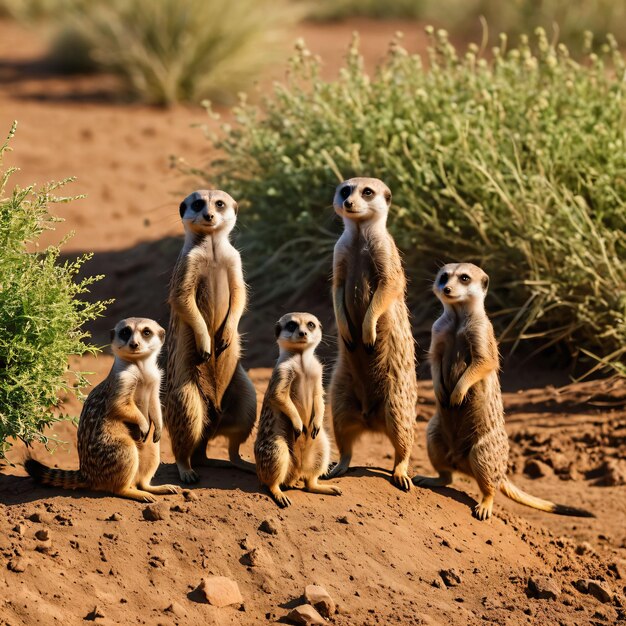 Photo a group of meerkats standing on their hind legs