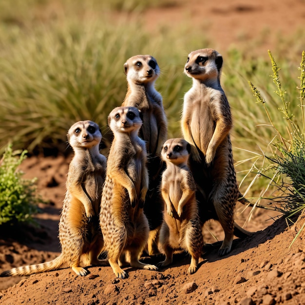 Photo a group of meerkats standing on their hind legs