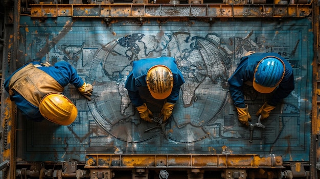 a group of men are painting on a wall with the word quot on it