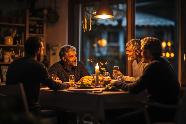 Photo a group of men are sitting around a table enjoying a meal together