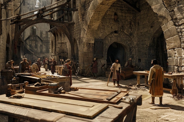 Photo a group of men are standing in front of a building with a large door that says  god  on it