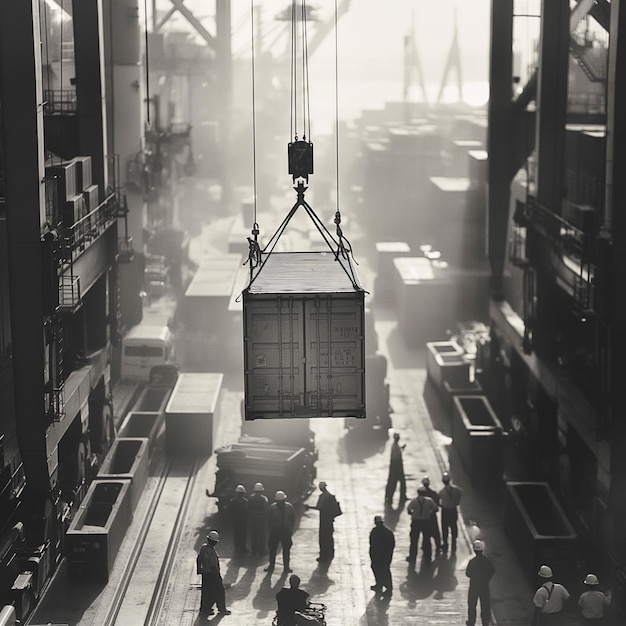 A group of men are standing in a warehouse