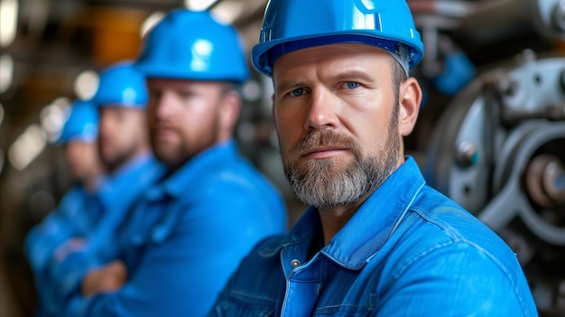 Group of Men in Hard Hats Standing Together at Construction Site