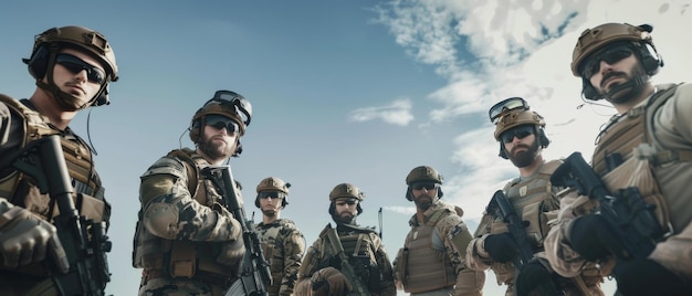 Group of Men in Military Gear Standing Together photorealistic natural light ar 73 style raw stylize 50 Job ID 740025d51ec147ed966907e8428176c1