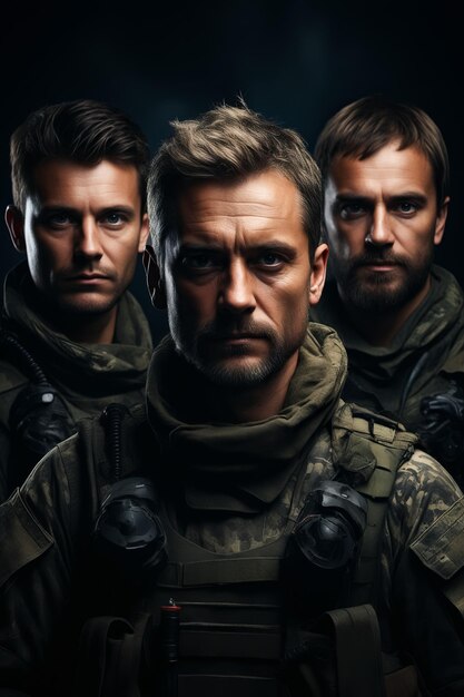 Group of men in military uniforms with man in the middle Generative AI