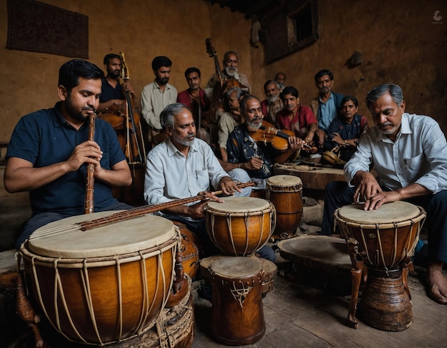 a group of men playing drums with other men playing drums