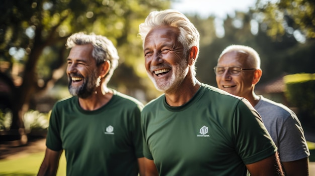 Group of men playing sports bonding outdoors during a training break