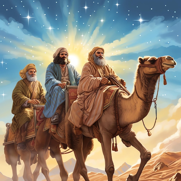 a group of men riding camels