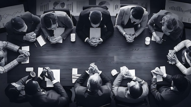 a group of men sit around a table with a sign that sayss in the middle