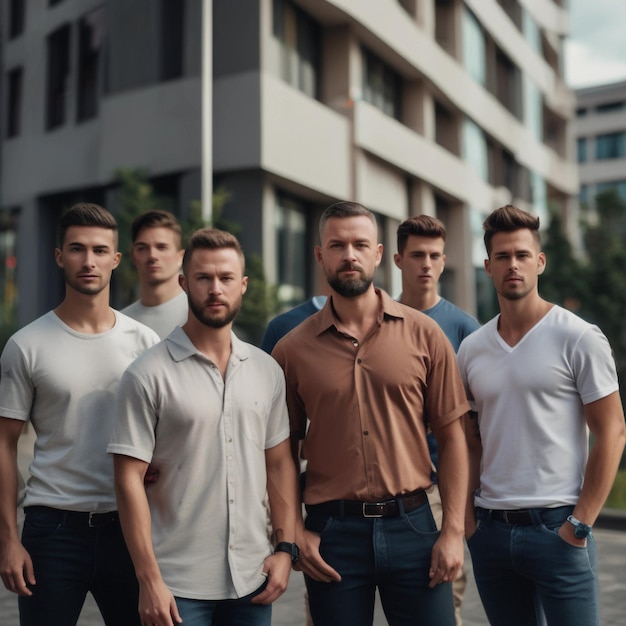 A group of men standing next to each other in front of a