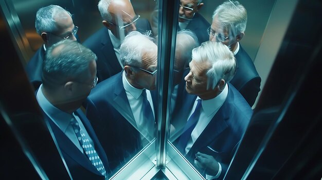 Photo a group of men in suits are standing in a glass box