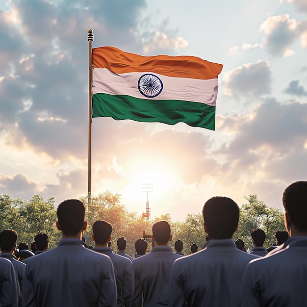 a group of men in uniform standing under a flag that says quot the national flag quot