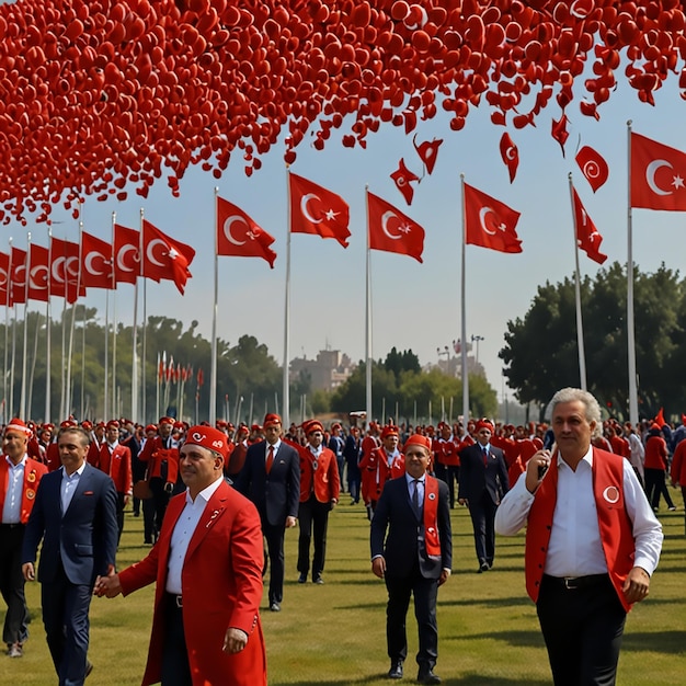 Photo a group of men walking across a field with flags that say america