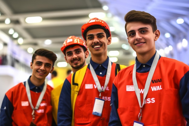 A group of men wearing red shirts with the word w on them