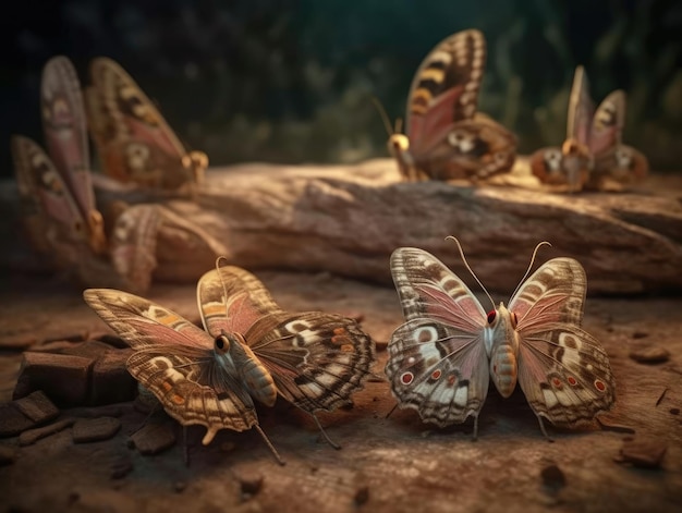 Group of Moth in natural habitat generative AI