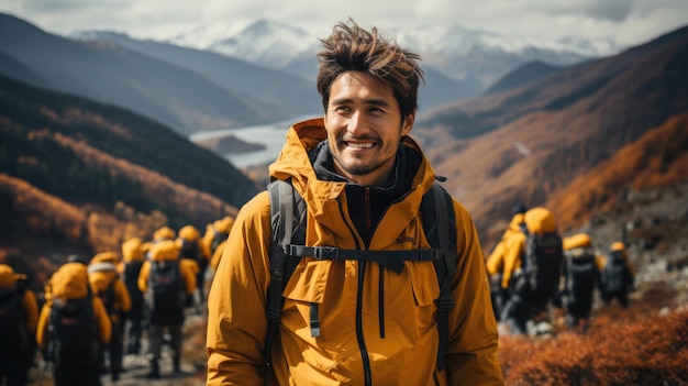 A group of mountaineers traveling with a camera