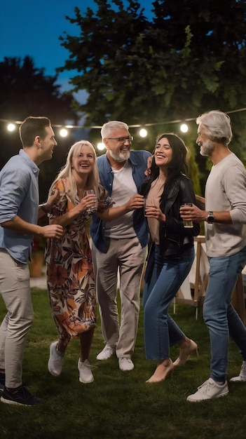 Group of Multicultural Diverse Friends and Relatives Having Fun and Dancing Together at an Evening