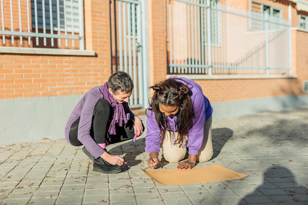 Group of multicultural women prepare banner for march break the bias womens international day