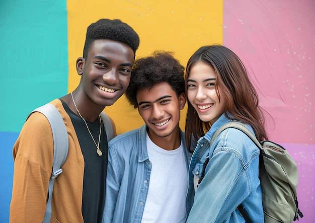 Group of multiracial teenagers happily hugging AI generate