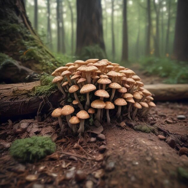 a group of mushrooms are growing on a tree stump