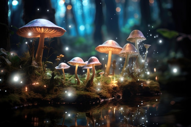 a group of mushrooms in a forest