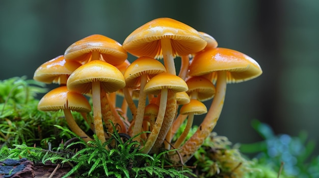 a group of mushrooms that are on a plant