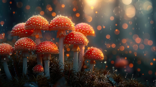 a group of mushrooms with a red cap on the bottom