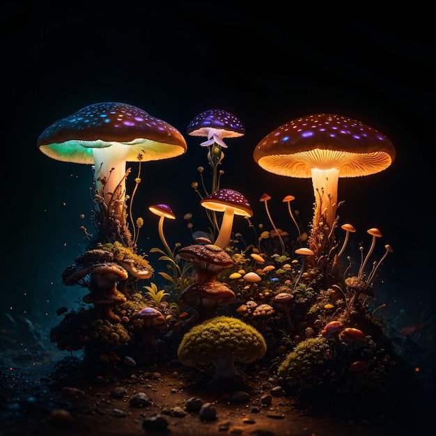 A group of mushrooms with the word magic on them