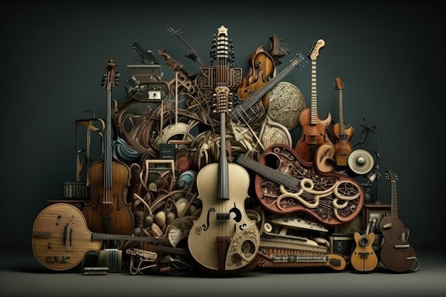 Group of musical instruments Created with generative AI technology