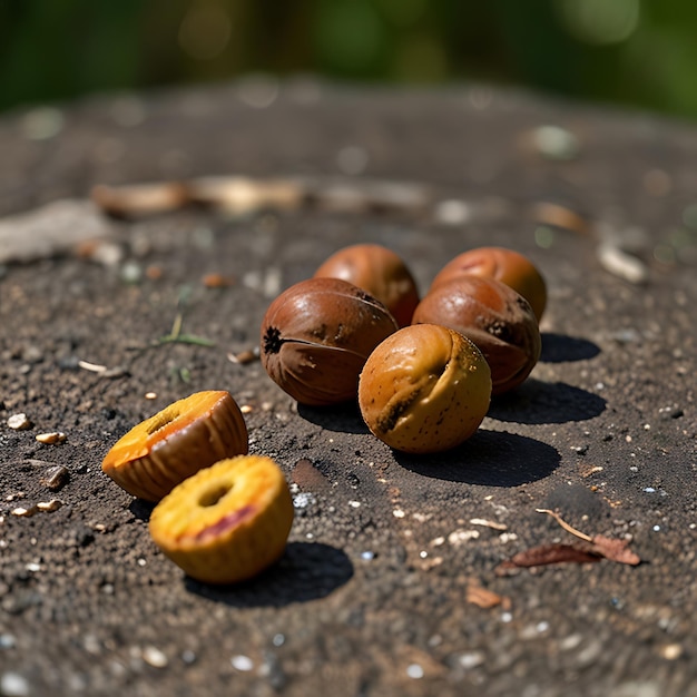 a group of nuts that have been eaten by a squirrel