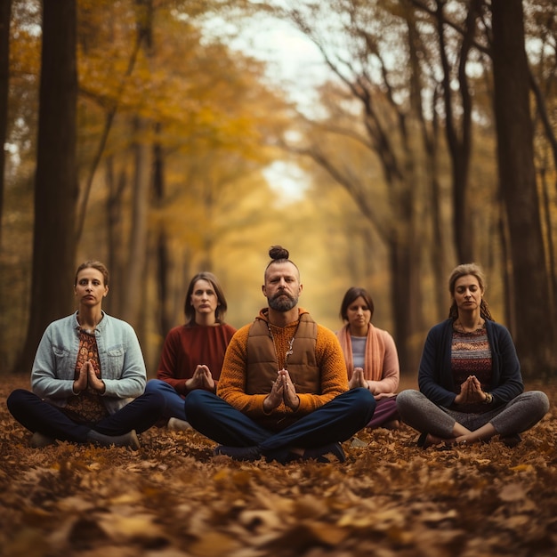 Group of old adults perform yoga exercises