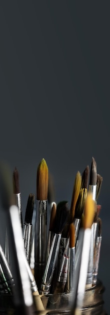 Group of old used paintbrushessoft focus and shallow depth of field composition