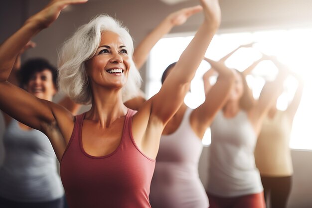 group of older women exercising in a gym