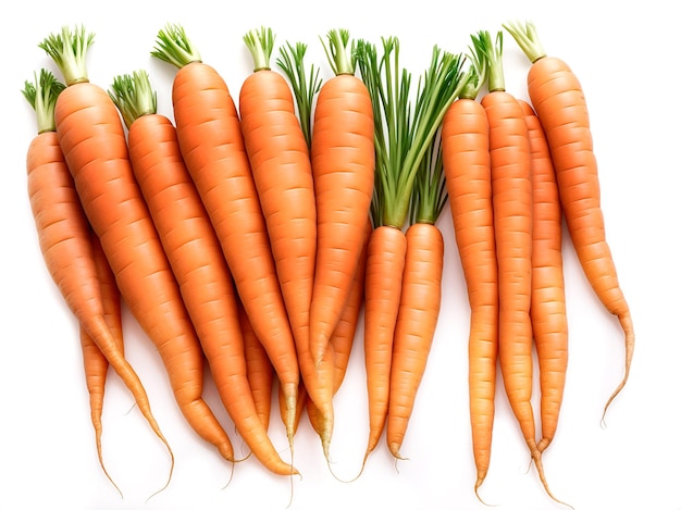 A group of orange carrots on a white background