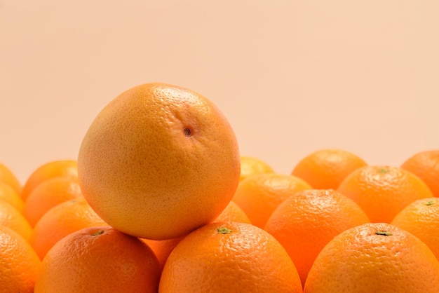 Group of oranges in a row isolated on white background Space for text or design