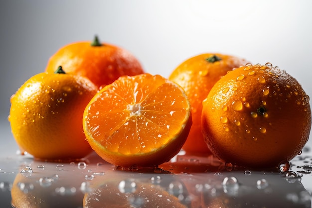 A group of oranges with water droplets on them