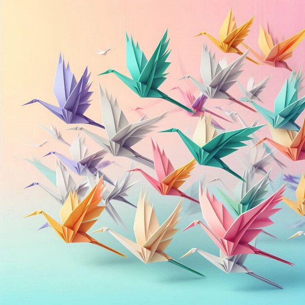 Photo a group of origami birds