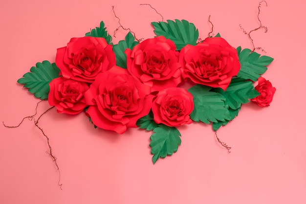 A group of paper roses